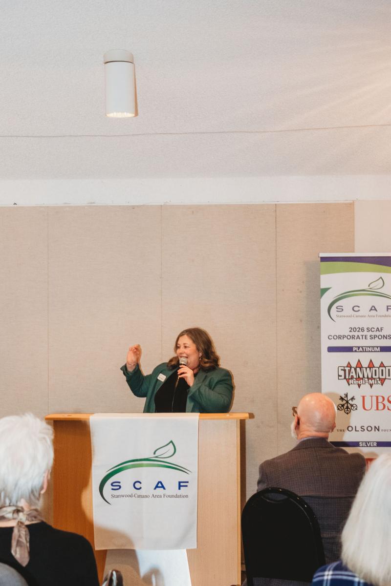 Natalie Hagglund speaks at the podium